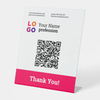 Your Business Logo Simple Magenta Qr Code Pedestal Sign