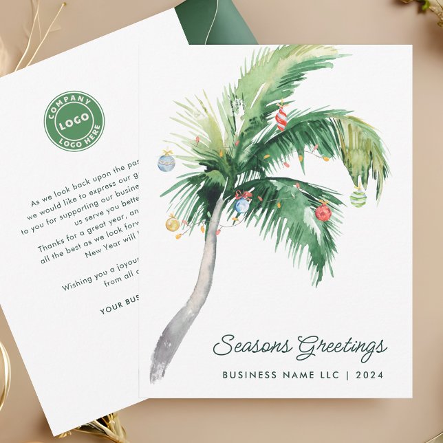Your Business Logo Tropical Palm Tree Christmas Card (Business Logo Christmas Holidays Greetings)