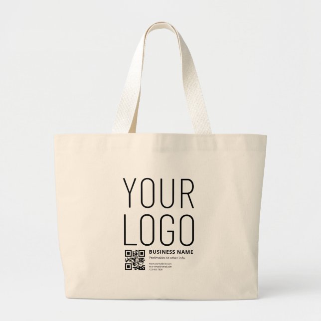 Your Business Logo w/Editable QR code & Text Large Tote Bag (Front)
