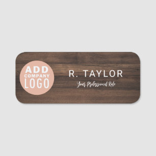 Your Business Logo Wood Look Employees Magnetic Name Tag