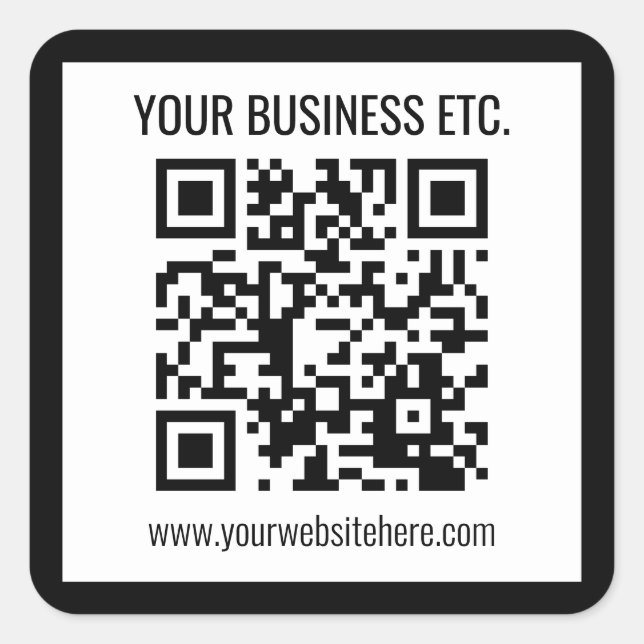 Your Business Name & Editable QR Code Square Sticker (Front)