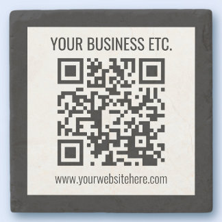 Your Business Name & Editable QR Code Stone Coaster