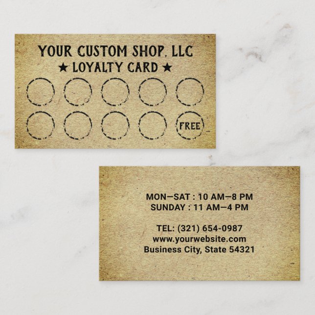 Your Business Rustic Kraft Loyalty Cards (Front/Back)