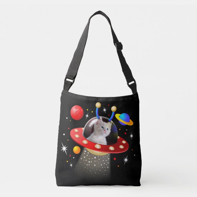 Your Cat in an Alien Spaceship UFO Sci Fi Scene Crossbody Bag (Front)