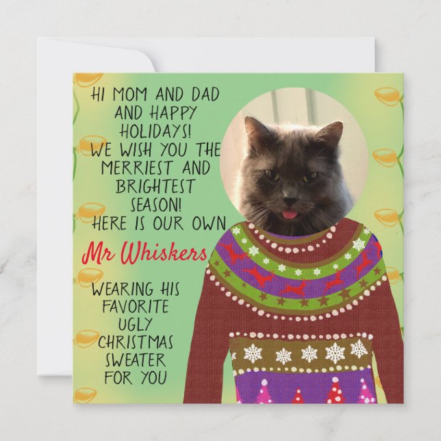 Your Cat Personalised Snarky Christmas Flat Card (Front)