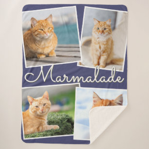 Your Cat Photos and Pet's Name Personalised Sherpa Blanket