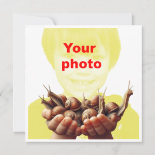 Your child holding snails, custom photo card