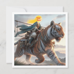 Your child riding a tiger, put my face in the card