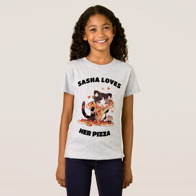 Your child's name...Loves Pizza Cute Cat T-Shirt (Front Full)