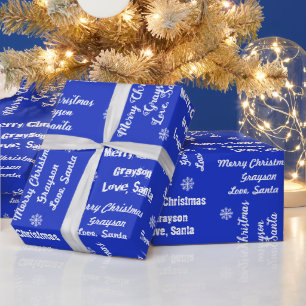 Your Child's Name on Blue Gift Wrap from Santa