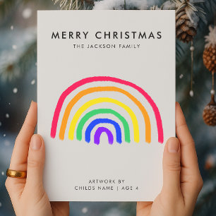 Your Child's Own Artwork   Kids Drawing Christmas Holiday Card