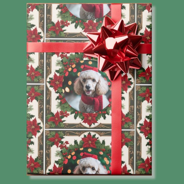 Your Christmas Pet Dog Photo Red Green  Wrapping Paper (Creator Uploaded)