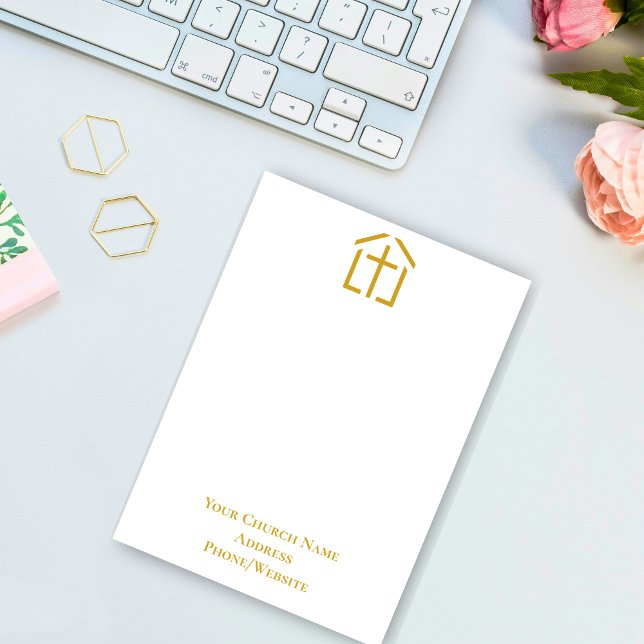 Your Church Name Gold Cross Simple Note Card (Your Church Name Gold Cross Simple Note Card)