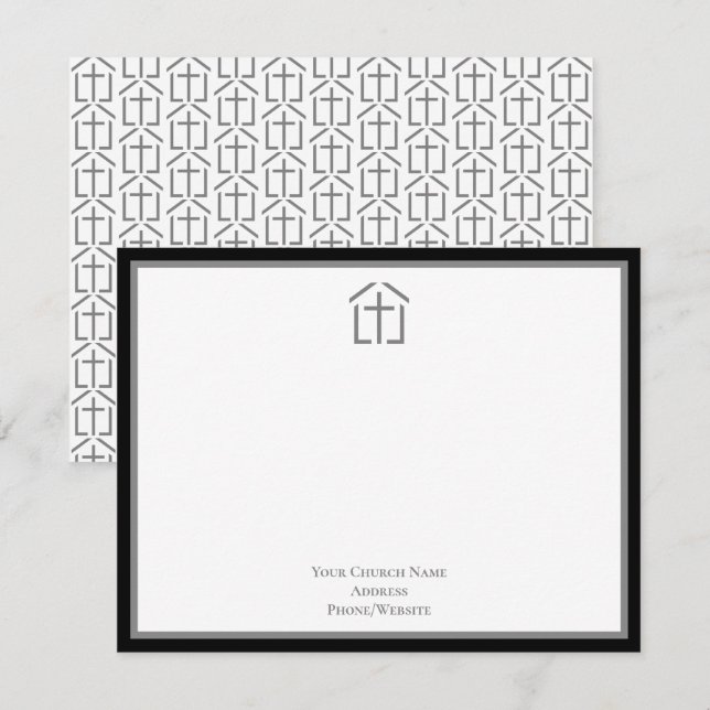Your Church Name Logo Cross Grey Note Card (Front/Back)
