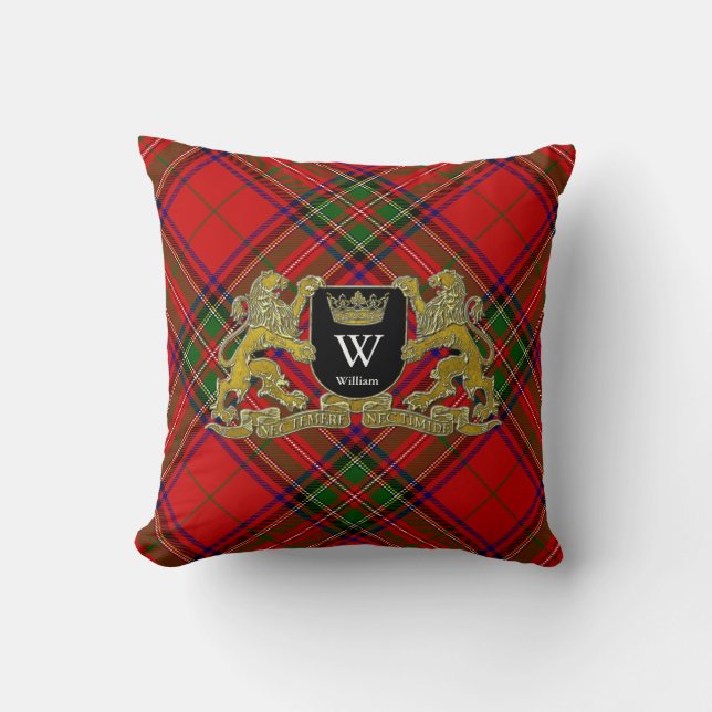 Your Coat of Arms Monogram and Tartan Cushion (Front)