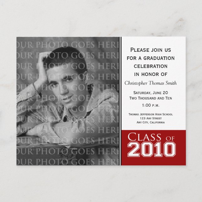 YOUR COLOR - 2010 Graduation Invitation Postcard (Front)