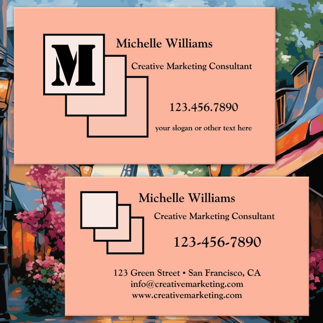 Your Colours Creative Monogram Business Card (Creative marketing business card featuring a playful custom design in your own colors)