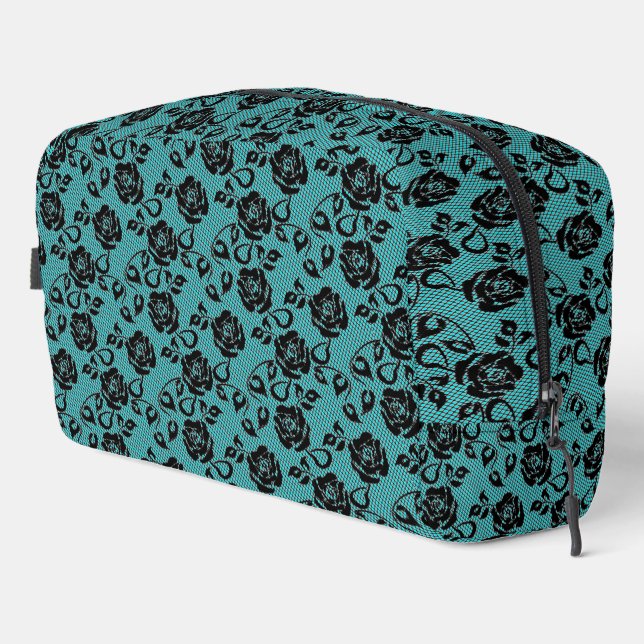 Your Colours Faux Black Lace Fishnet Turquoise Dopp Kit (Right Corner)