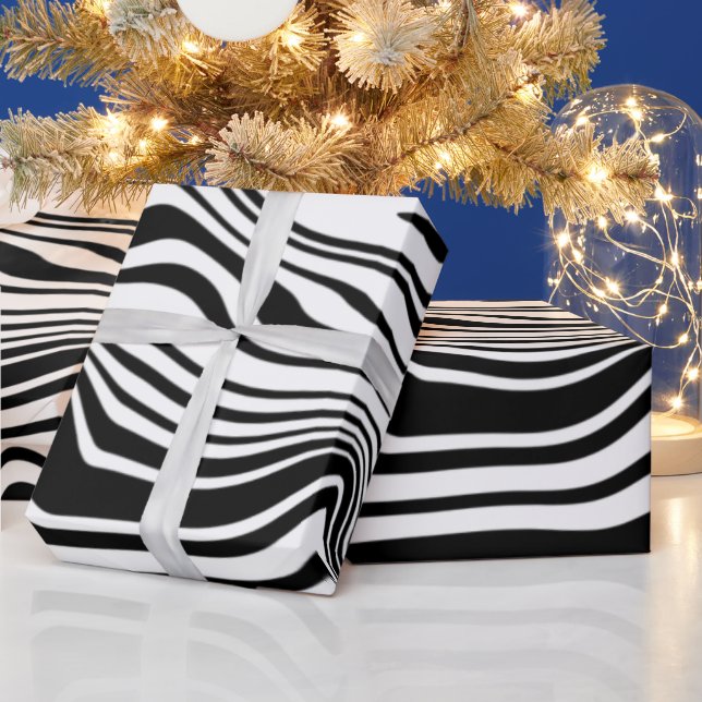 Your Colours Gift Wrapping Paper Black White Waves (Holidays)