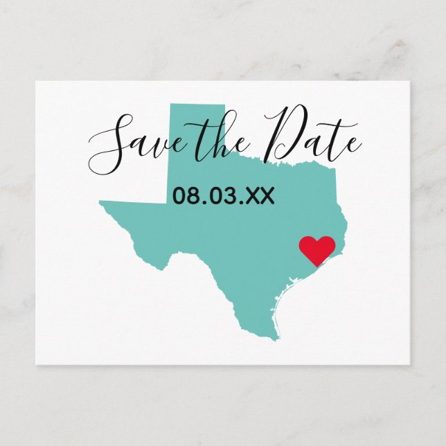 Your Colours Texas Map Shape Save the Date Announcement Postcard (Front)
