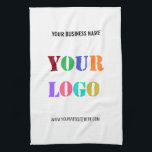 Your Company Logo and Custom Text Kitchen Towel<br><div class="desc">Custom Colours and Fonts - Personalised Kitchen Towels with Your Company Logo and Name Text Info Business Promotional or Modern Personal Kitchen Towel / Gift - Make Unique Your Own Design - Add Your Logo - Image - Photo or QR Code / Name - Info or Custom Text - Resize...</div>