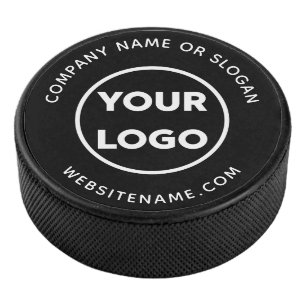Your Company Logo and Text on Black Hockey Puck