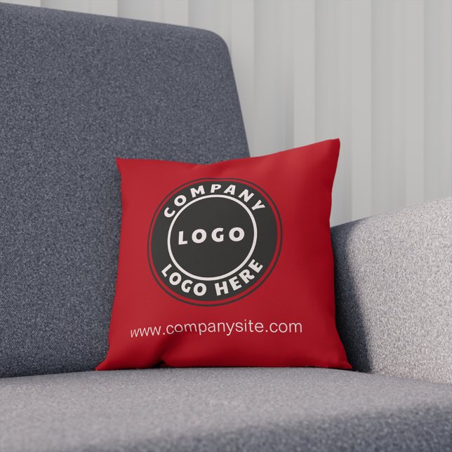 Your Company Logo Business Showroom Red Cushion (Business Logo Elegant Red Throw Pillow)