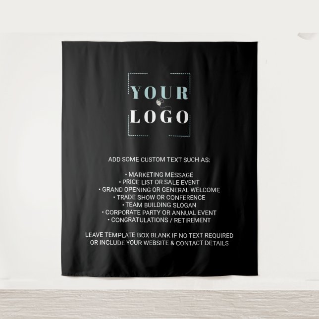 Your Company Logo Custom Branded Black Backdrop Tapestry (Front)
