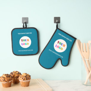Your Company Logo Custom Text and Colours Gift Oven Mitt & Pot Holder Set