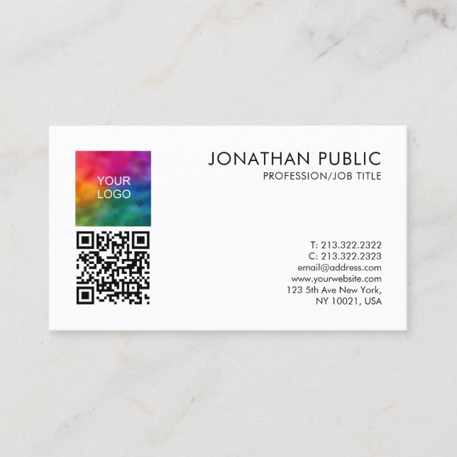 Your Company Logo Here QR Code Professional Business Card (Front)