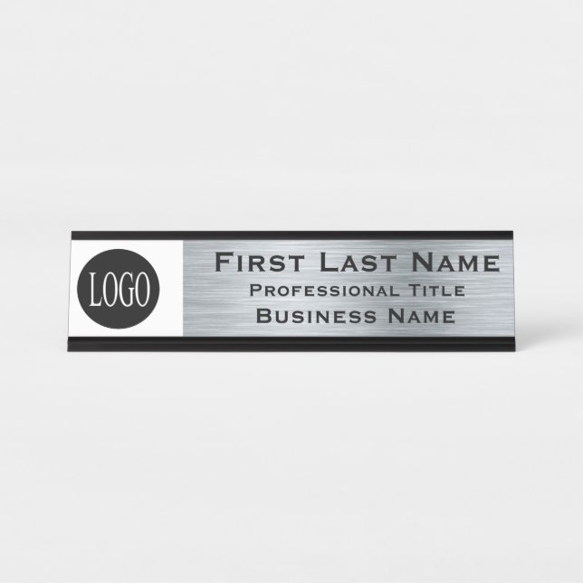 Your Company Logo Office Desk Sign Metallic Look (Front)