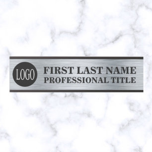 Your Company Logo Office Door Sign Faux Silver