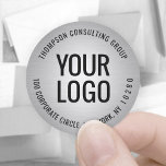 Your Company Logo Silver Faux Foil Return Address Classic Round Sticker<br><div class="desc">Represent your business in style with these elegant black and silver faux foil return address labels / envelope seals. Your company logo appears in the centre of the circle. Image and text are simple to customise for small business or corporate use. For best results, upload a logo image that is...</div>