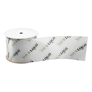Your Company Logo Tiled Template Custom White Wide Satin Ribbon