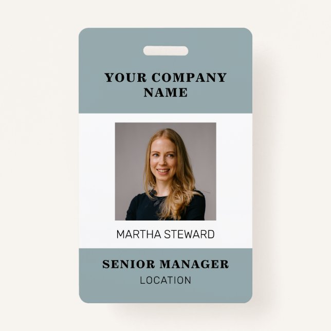 Your Company Photo Duck Egg Blue ID Badge (Front)