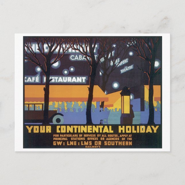 Your Continential Holiday Travel Poster Postcard (Front)