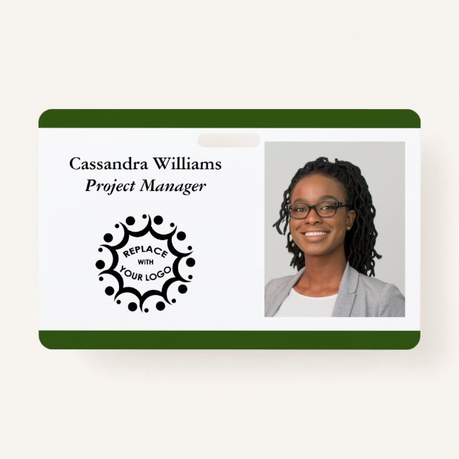 Your Corporate Logo & Headshot Forest Green ID Badge (Front)