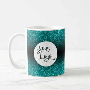 Your Corporate Logo, Teal Glitter and Black Ombre Coffee Mug