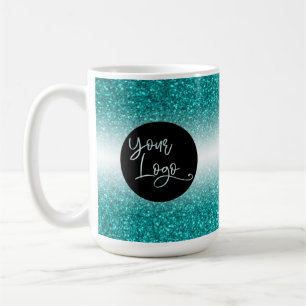 Your Corporate Logo, Teal Glitter and Black Ombre Coffee Mug