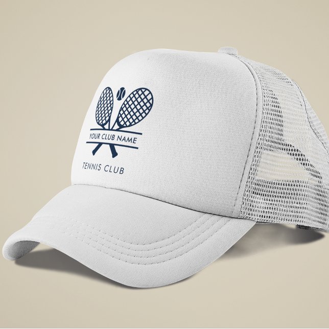 Your Country Club Tennis Team Navy Blue Custom Trucker Hat (Lawn Tennis Club Trucker Hat Swag White)