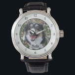 Your Custom Dog Photo Cute Pet Owner Monogram Watch<br><div class="desc">Personalise with your own dog's photograph on this custom pet owner watch and customise with their name at the bottom. A beautiful personalised wristwatch gift for a dog or cat owner to immortalise their love. Bordered in white with black numbers.</div>