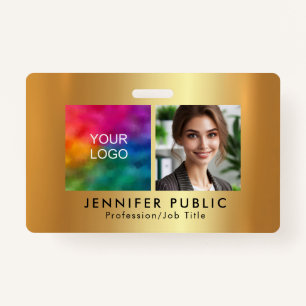 Your Custom Employee Photo Logo Gold Template ID Badge