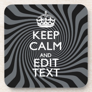Your Custom Keep Calm Saying on Black Swirl Coaster