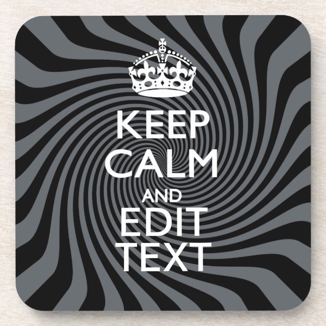 Your Custom Keep Calm Saying on Black Swirl Coaster (Front)