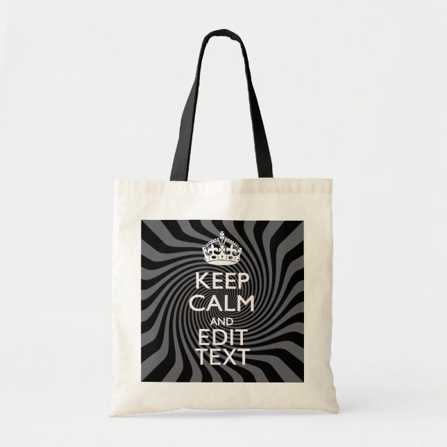 Your Custom Keep Calm Saying on Black Swirl Tote Bag (Front)