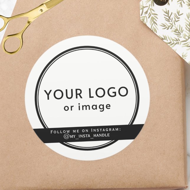 Your custom logo and social media info classic round sticker (Creator Uploaded)