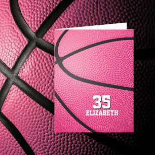 your custom message girls pink basketball birthday card