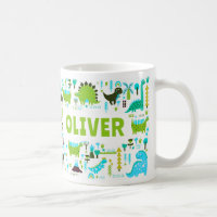 Your Custom Name Kids Cute Green Blue Dinosaurs