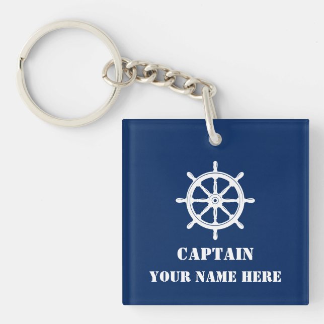 Your Custom Name Or Boat Name Ships Wheel Helm Key Ring (Front)