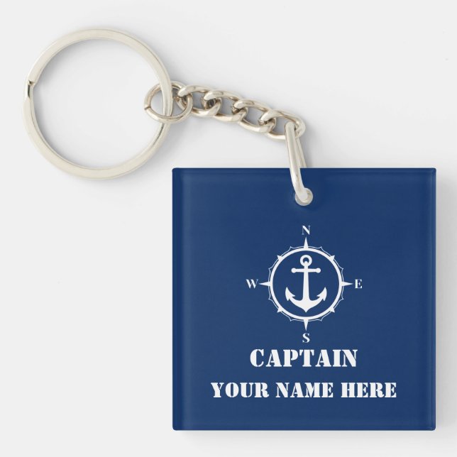 Your Custom Name Or Boat Name With Compass Anchor Key Ring (Front)
